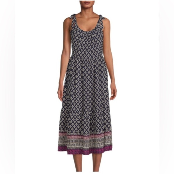 Beach Lunch Lounge Tie Shoulder Maxi Dress Boho Cottage Spring NWT - Picture 3 of 11